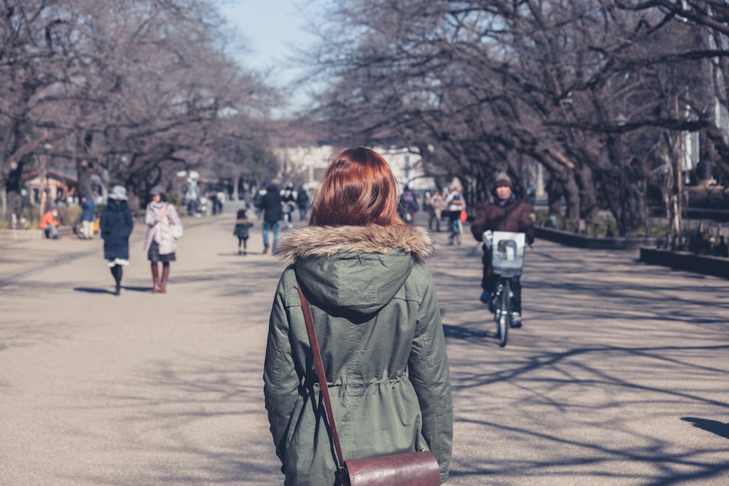 Woman walking in Ueno Park