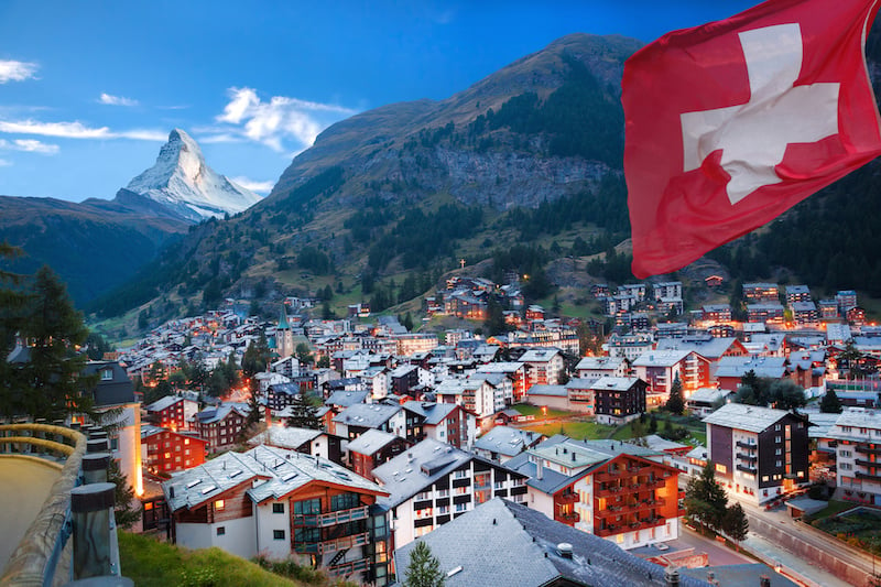 Zermatt village with the peak of the Matterhorn in the Swiss Alps