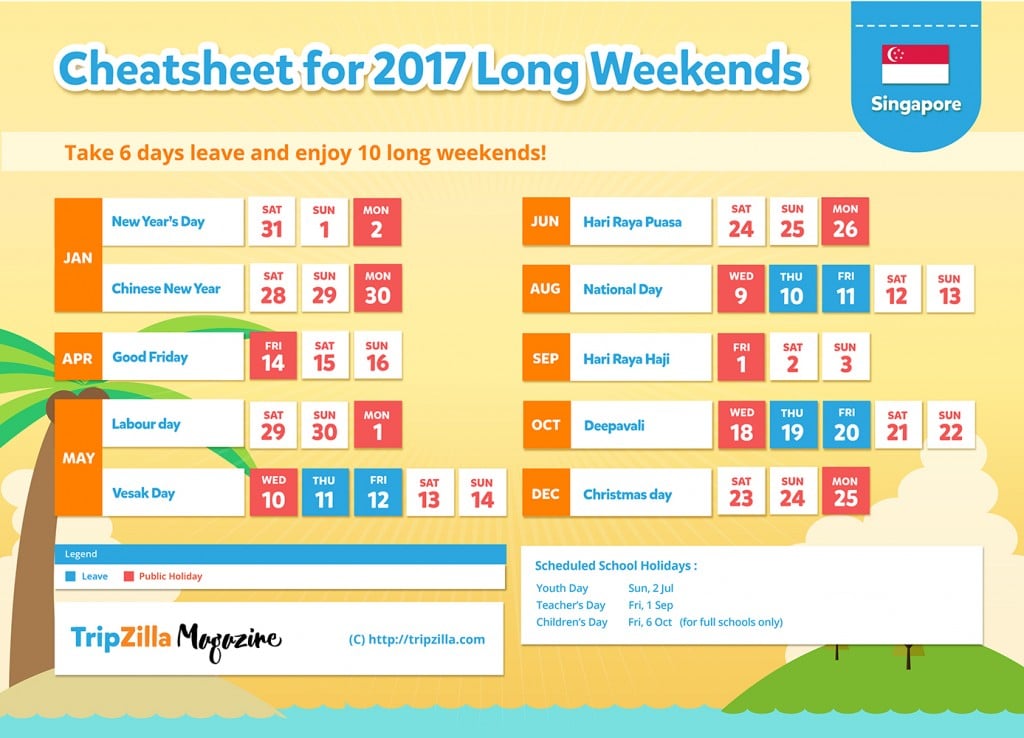 TripZilla Magazine - Singapore 2017 Long Weekends Calendar CHEATSHEET