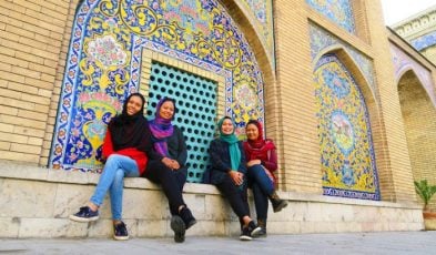 tourists in golestan palace, iran