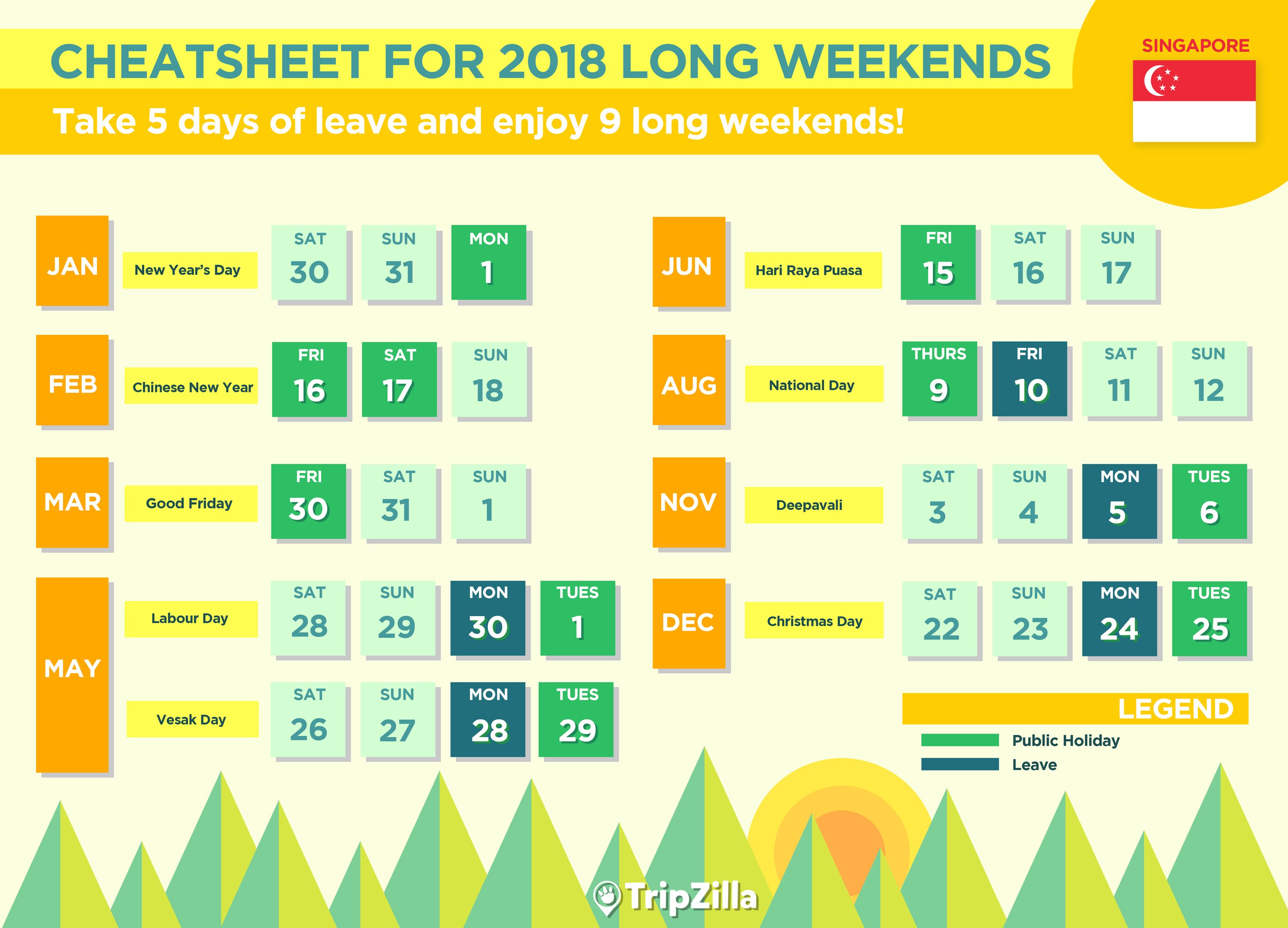 9 Long Weekends in Singapore in 2018 (Bonus Calendar 